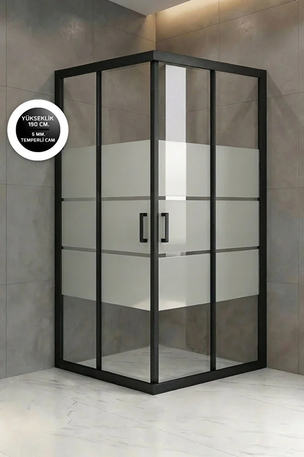 Duşakabin Kare 5mm Siyah Kumlama Box Desen Cam 190 Cm